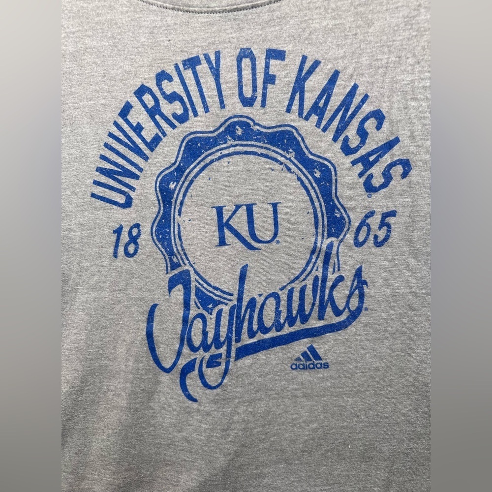 Adidas University of Kansas Jayhawks split back long sleeve T shirt women’s sz L - Picture 2 of 7